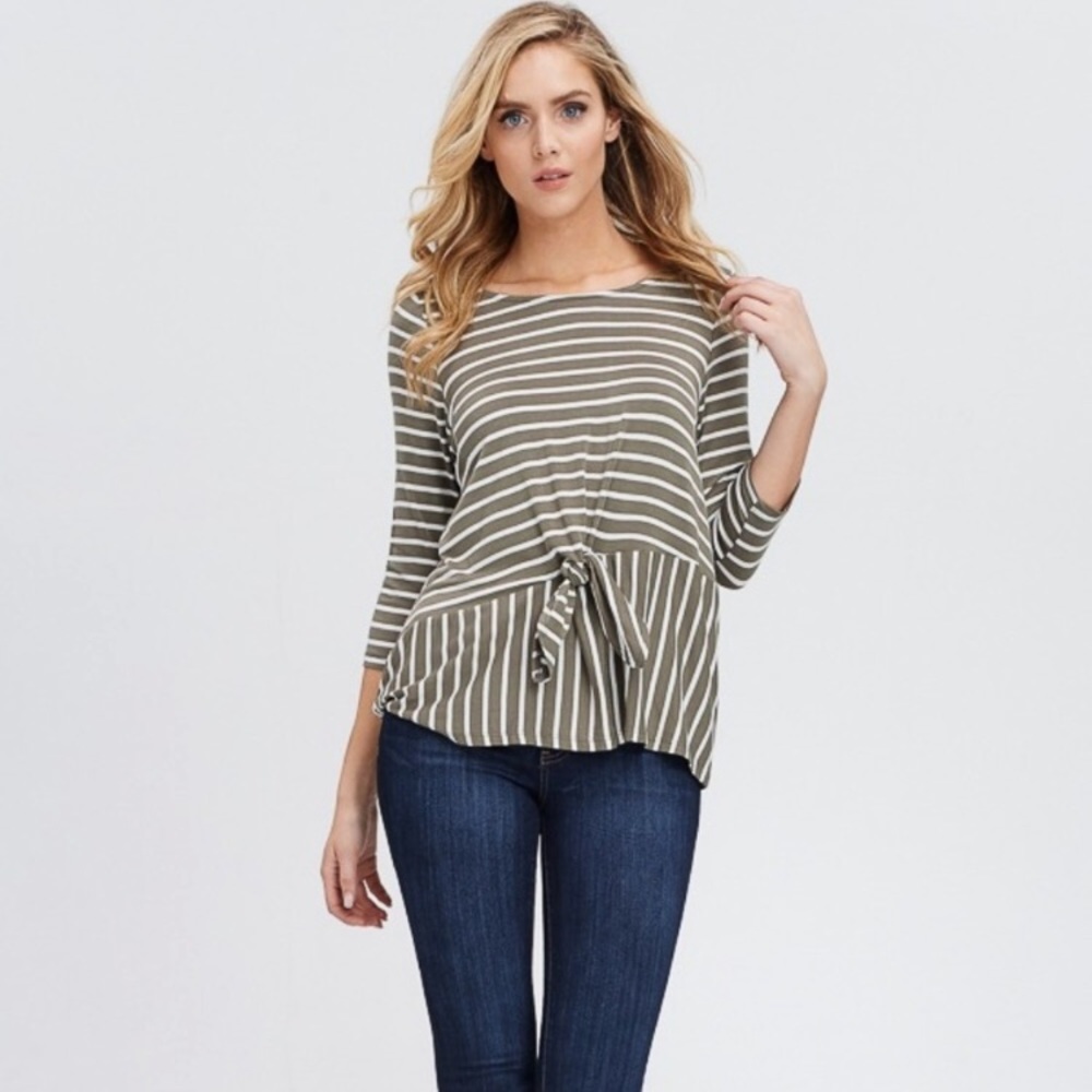 Emma Tied Stripe Top (Olive)